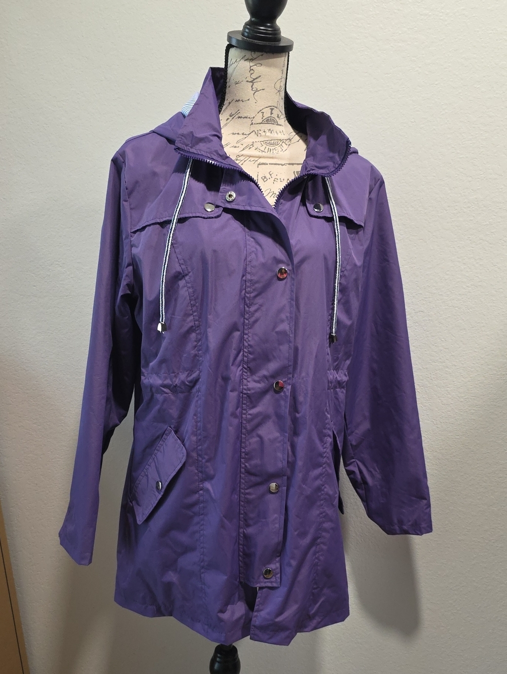 Women's Purple Hooded Trench Coat - Lightweight Rain Jacket
